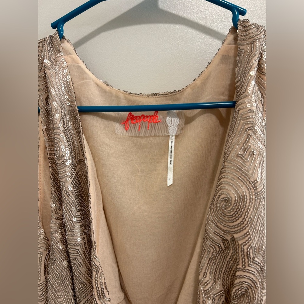 Free People Blush Sequin Swirl Dress with a Drape Neck - Picture 4 of 9